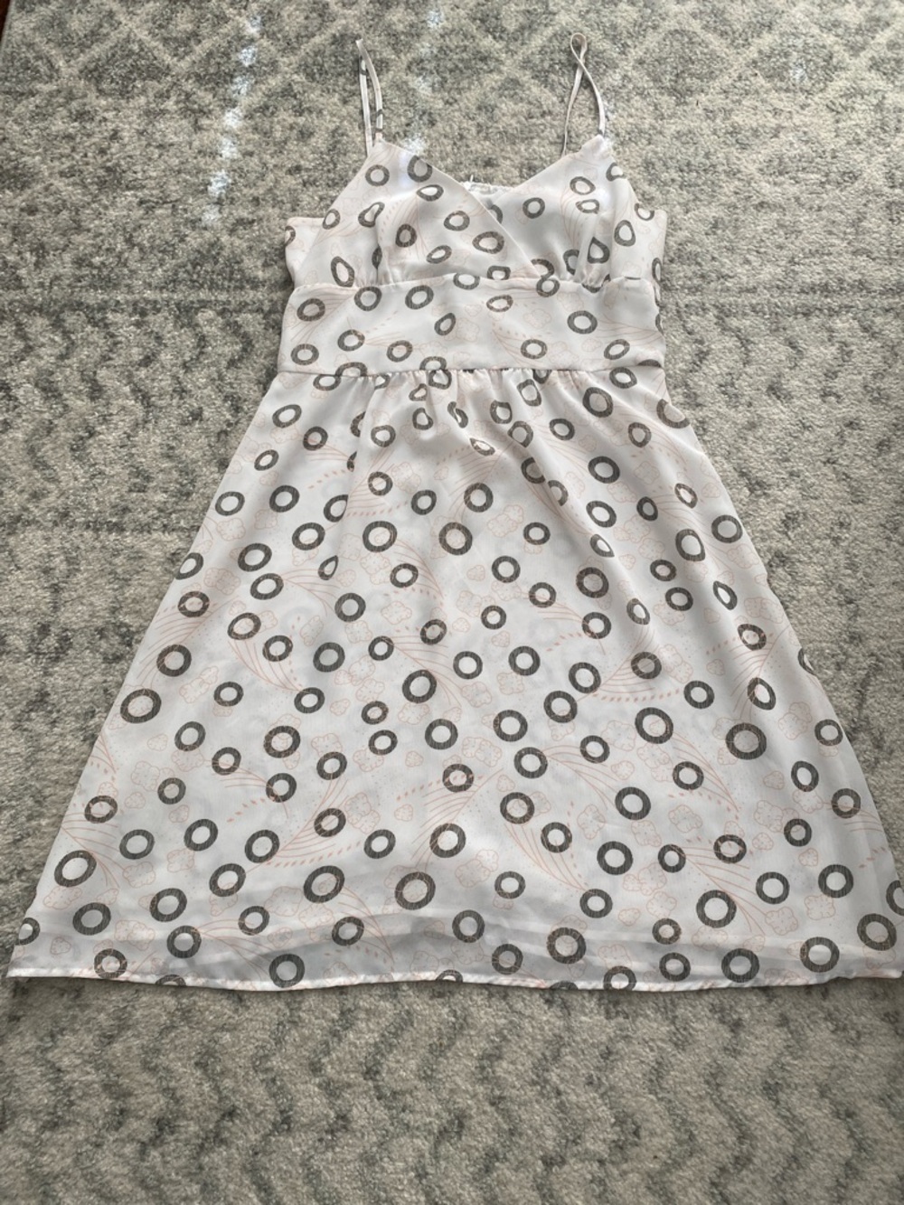 Max Rave White Spaghetti-Strap Dress with gray Ring Print